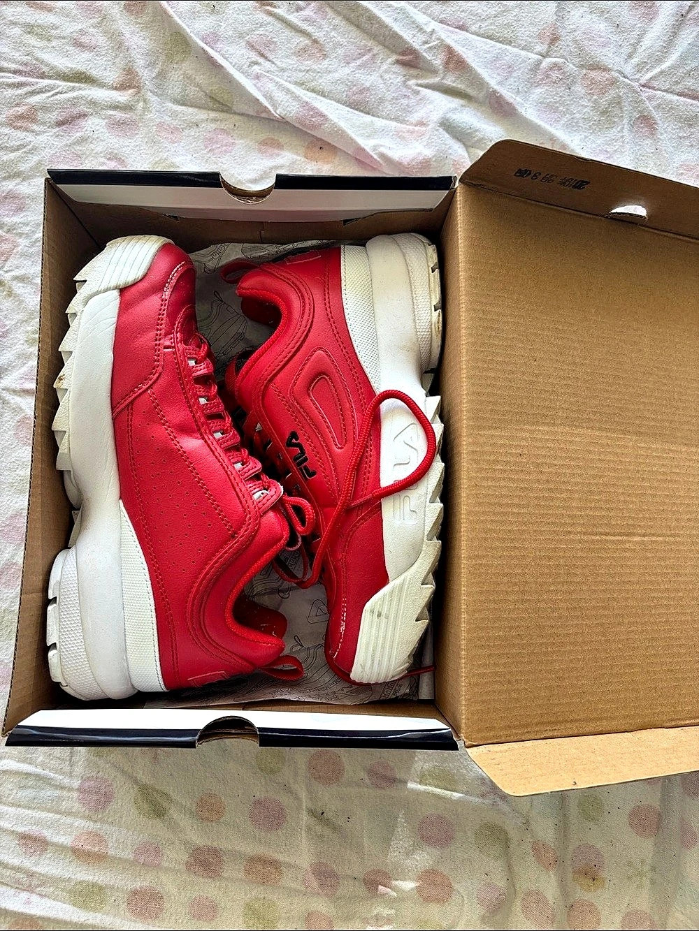 FILA Disruptor II Premium Red & White Boys US 5.5